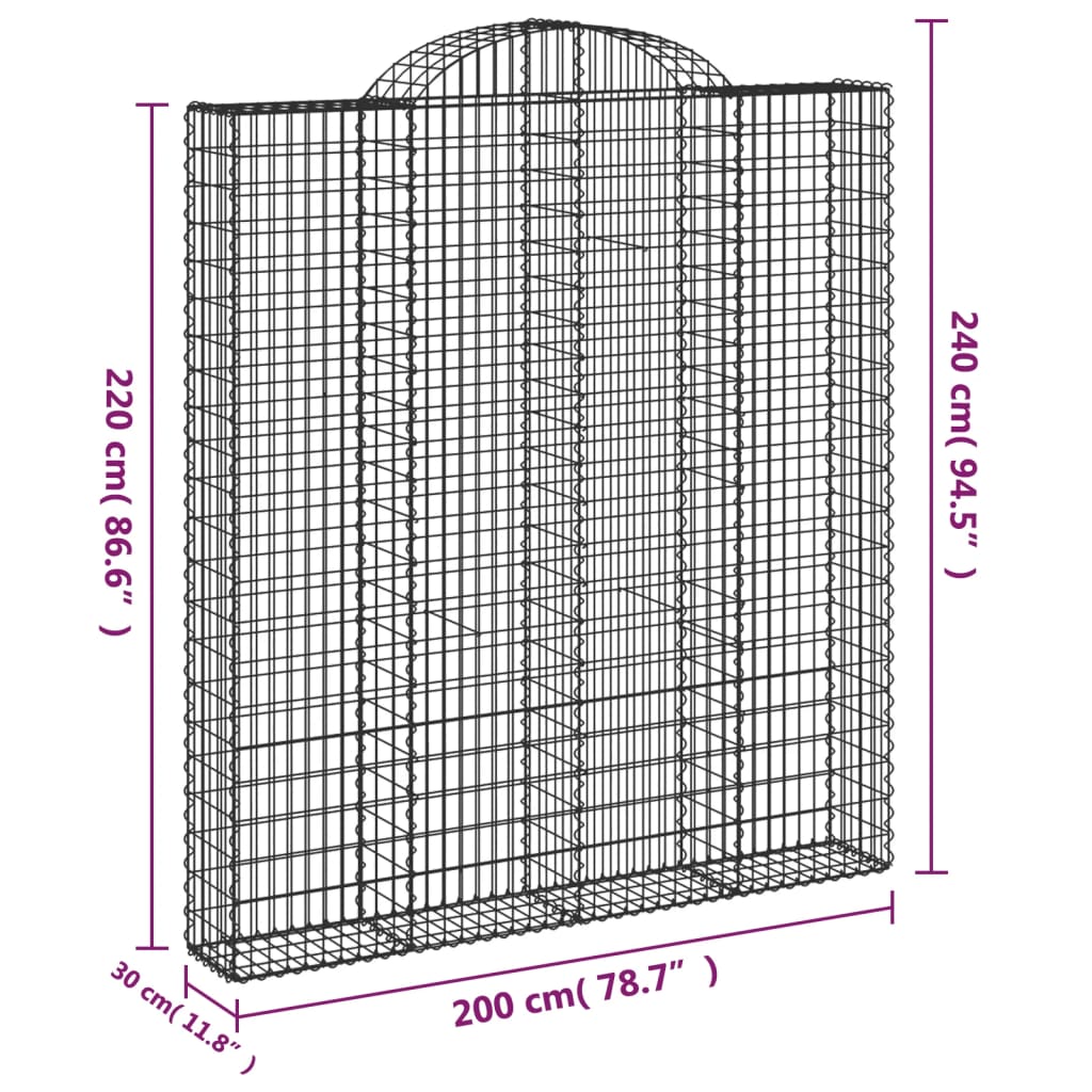 Cesto Gabbione ad Arco 200x30x220/240 cm Ferro Zincato