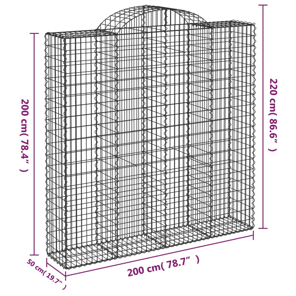 Cesto Gabbione ad Arco 200x50x200/220 cm Ferro Zincato