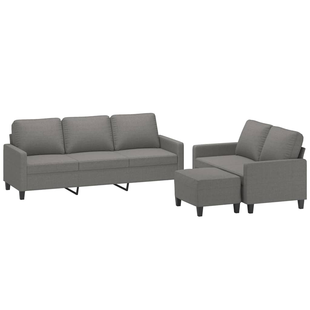 Set di Divani 3 pz con Cuscini Grigio Scuro in Tessuto