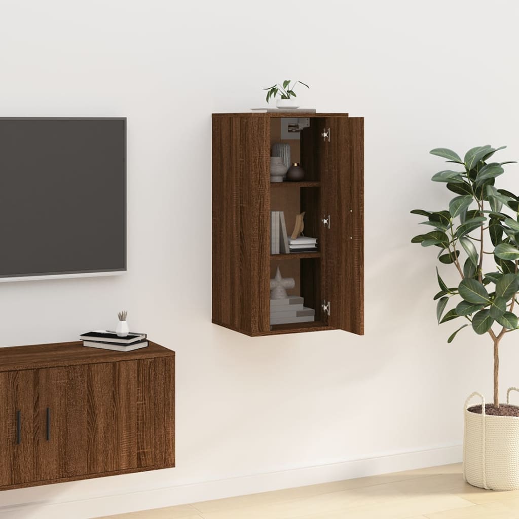Mobile Porta TV a Parete Rovere Marrone 40x34,5x80 cm