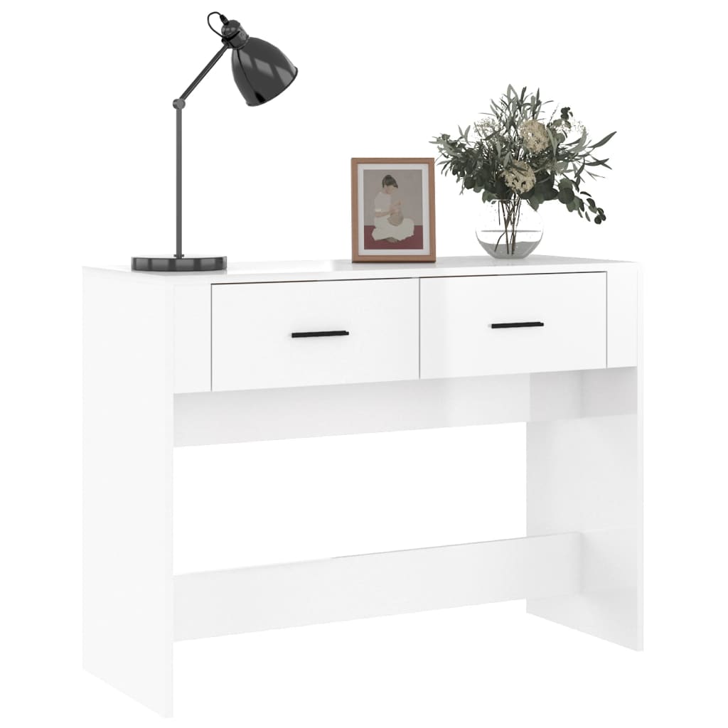 Tavolino Consolle Bianco Lucido 100x39x75 cm Legno Multistrato