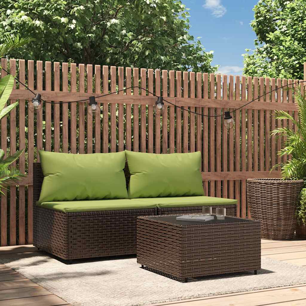 Set Mobili da Giardino 3 pz con Cuscini in Polyrattan Marrone