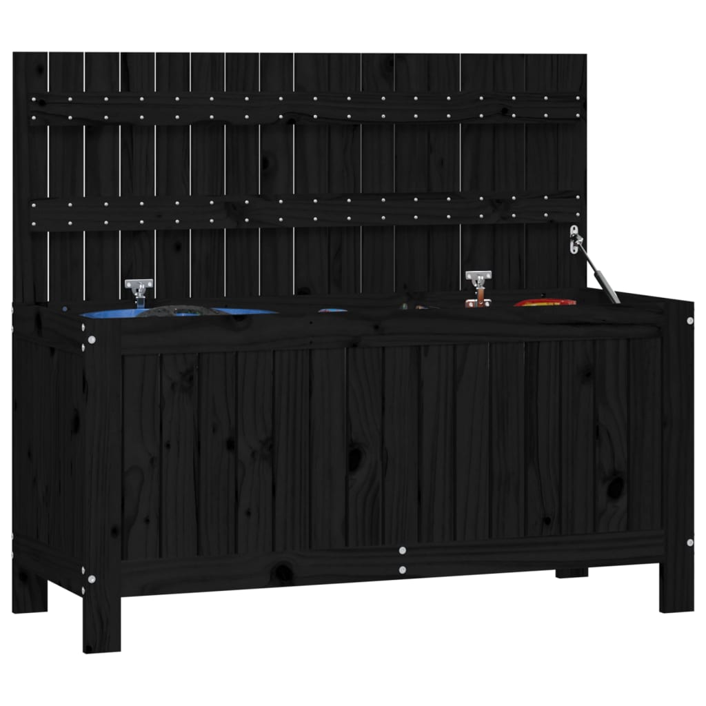 Contenitore da Giardino Nero 108x42,5x54cm Legno Massello Pino