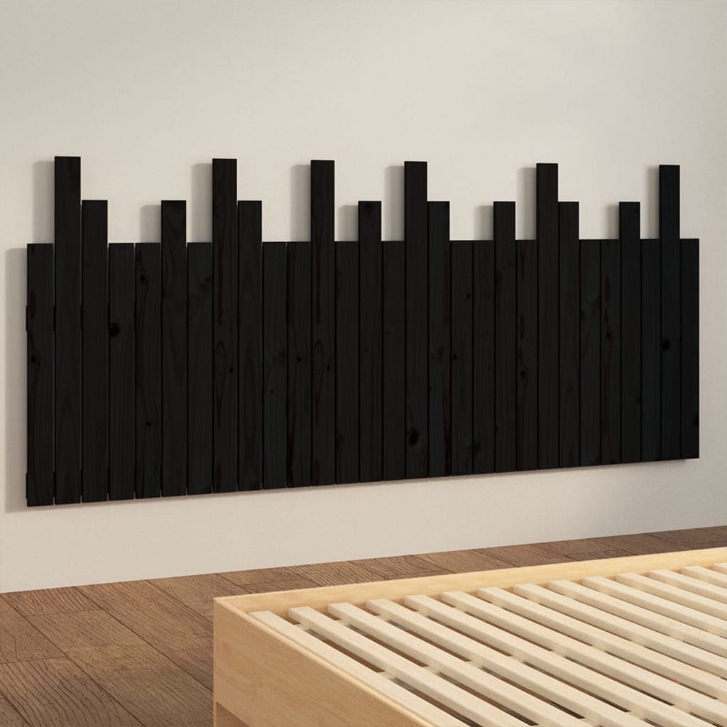 Testiera da Parete Nera 185x3x80 cm in Legno Massello di Pino