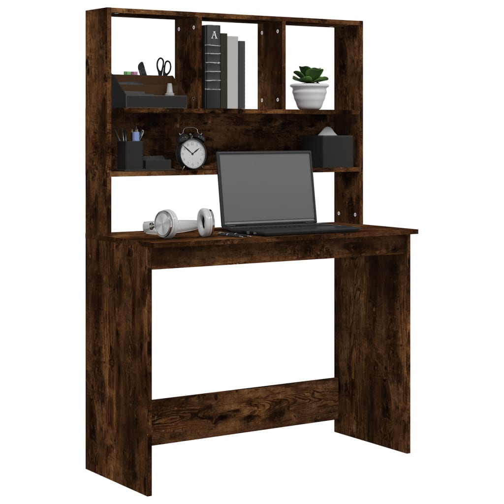 Scrivania Mensole Rovere Fumo 102x45x148 cm Legno Multistrato