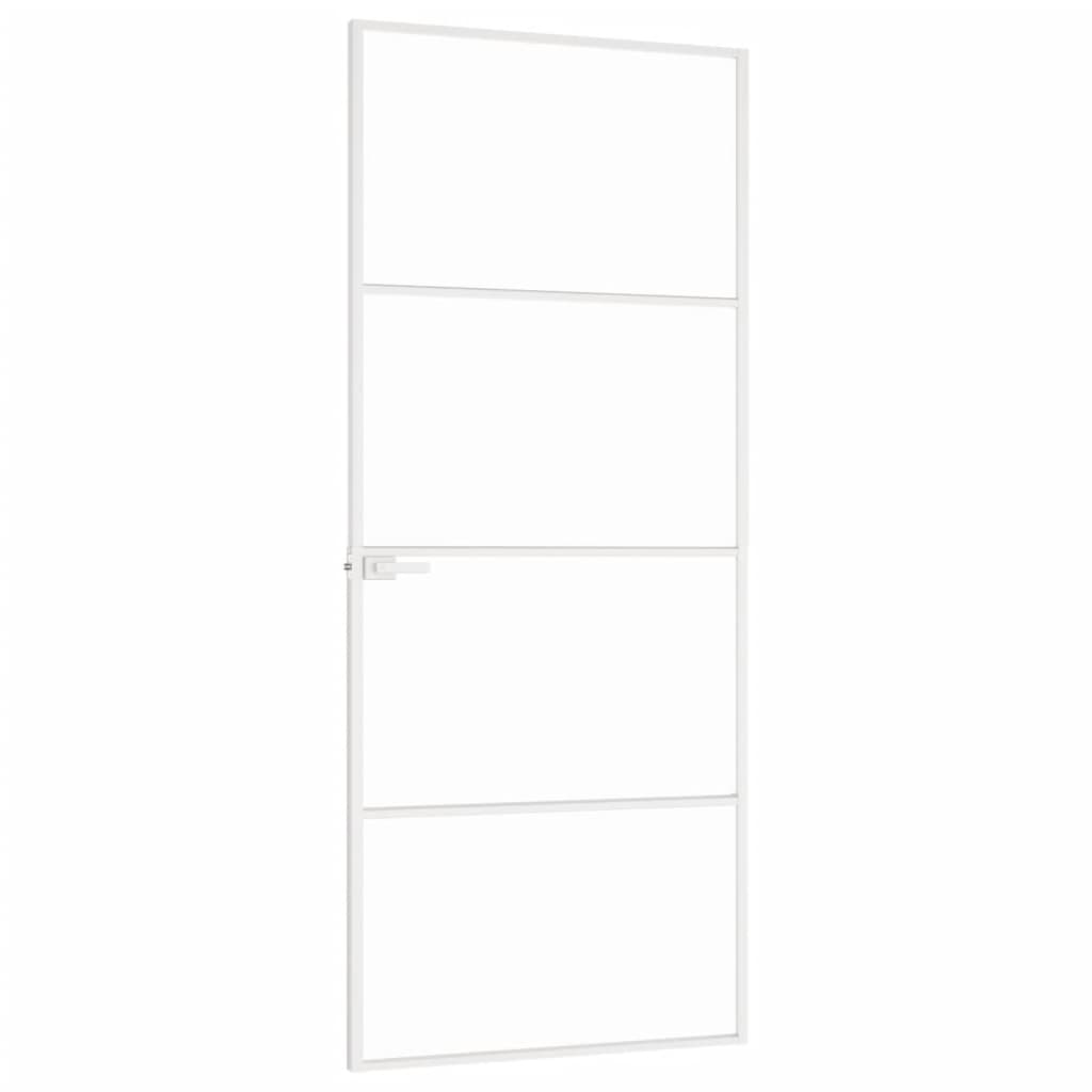 Porta Interna Bianca 83x201,5 cm Vetro Temperato Alluminio Slim