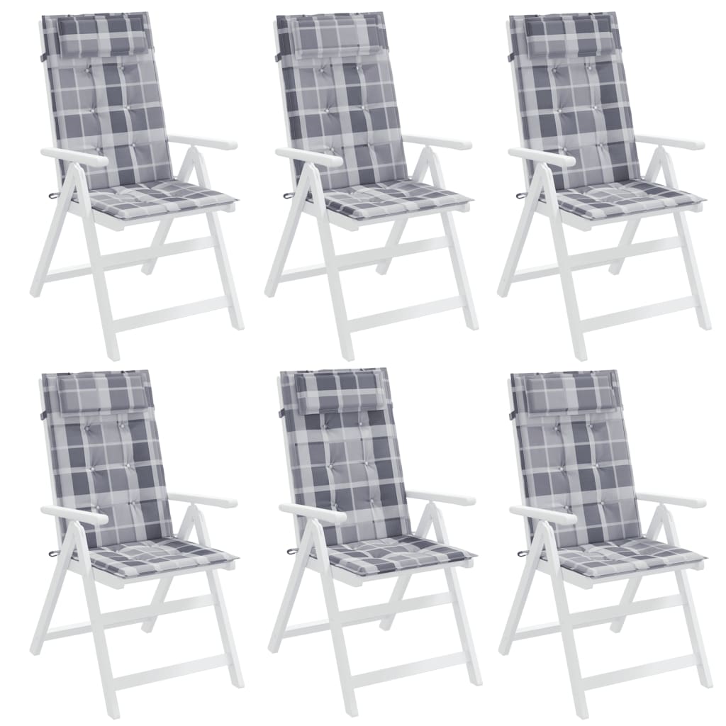 Cuscini Sedia Schienale Alto 6pz a Quadri Grigio Tessuto Oxford