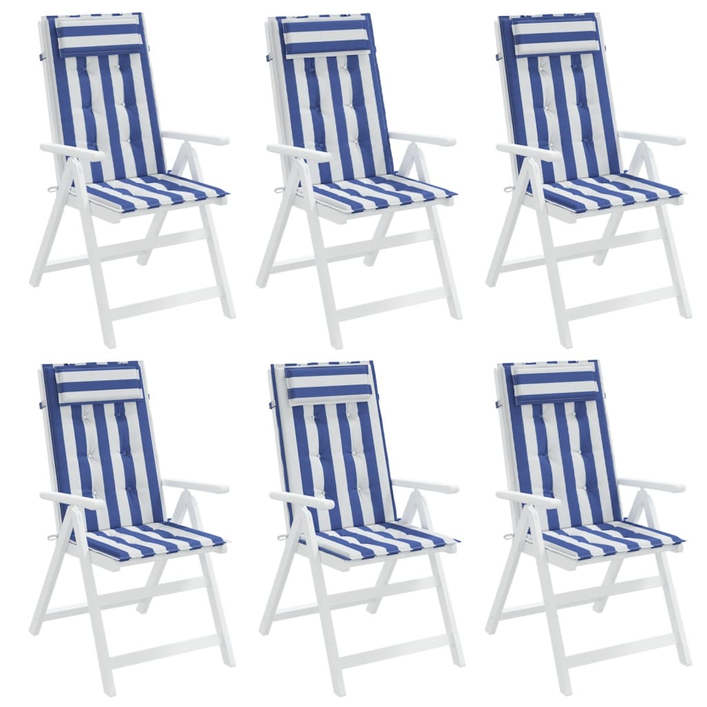 Cuscini Sedia Schienale Alto 6 pz Bianco e Blu Tessuto Oxford