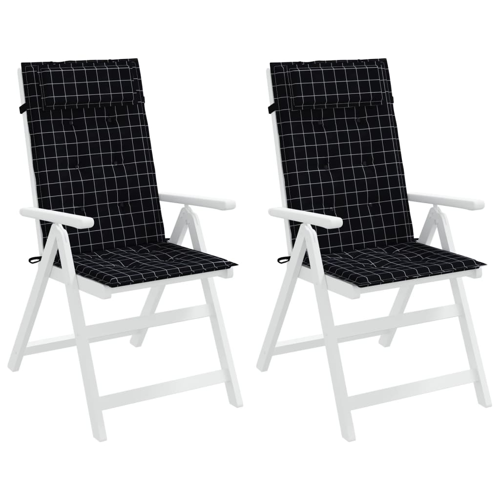 Cuscini Sedia Schienale Alto 2 pz a Quadri Nero Tessuto Oxford