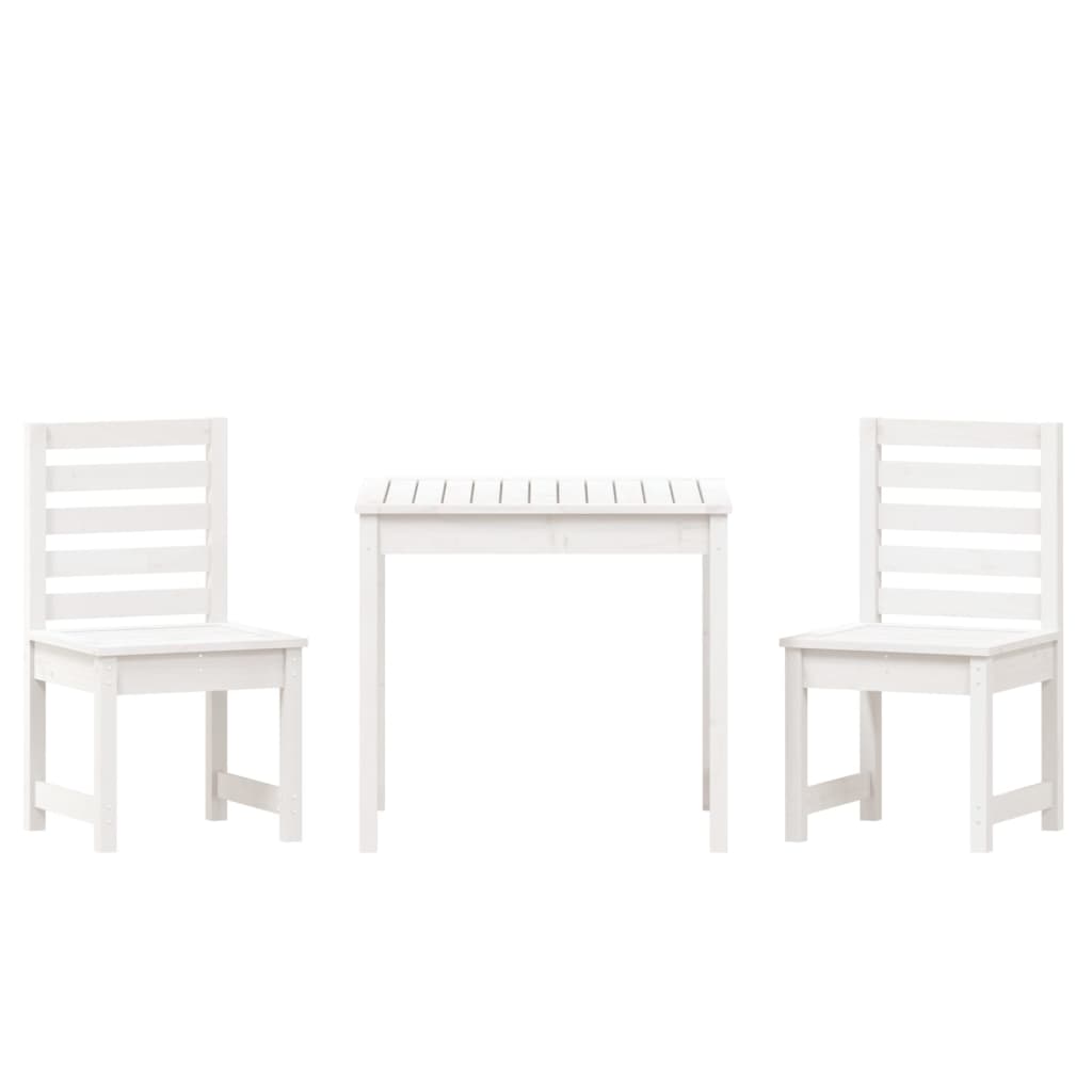 Set da Bistrot da Giardino 3pz Bianco in Legno Massello di Pino