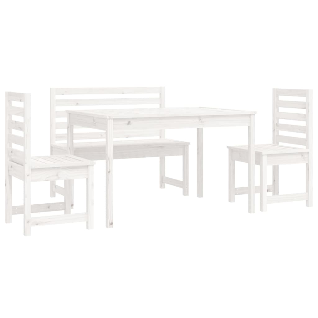 Set da Pranzo per Giardino 4pz Bianco in Legno Massello di Pino
