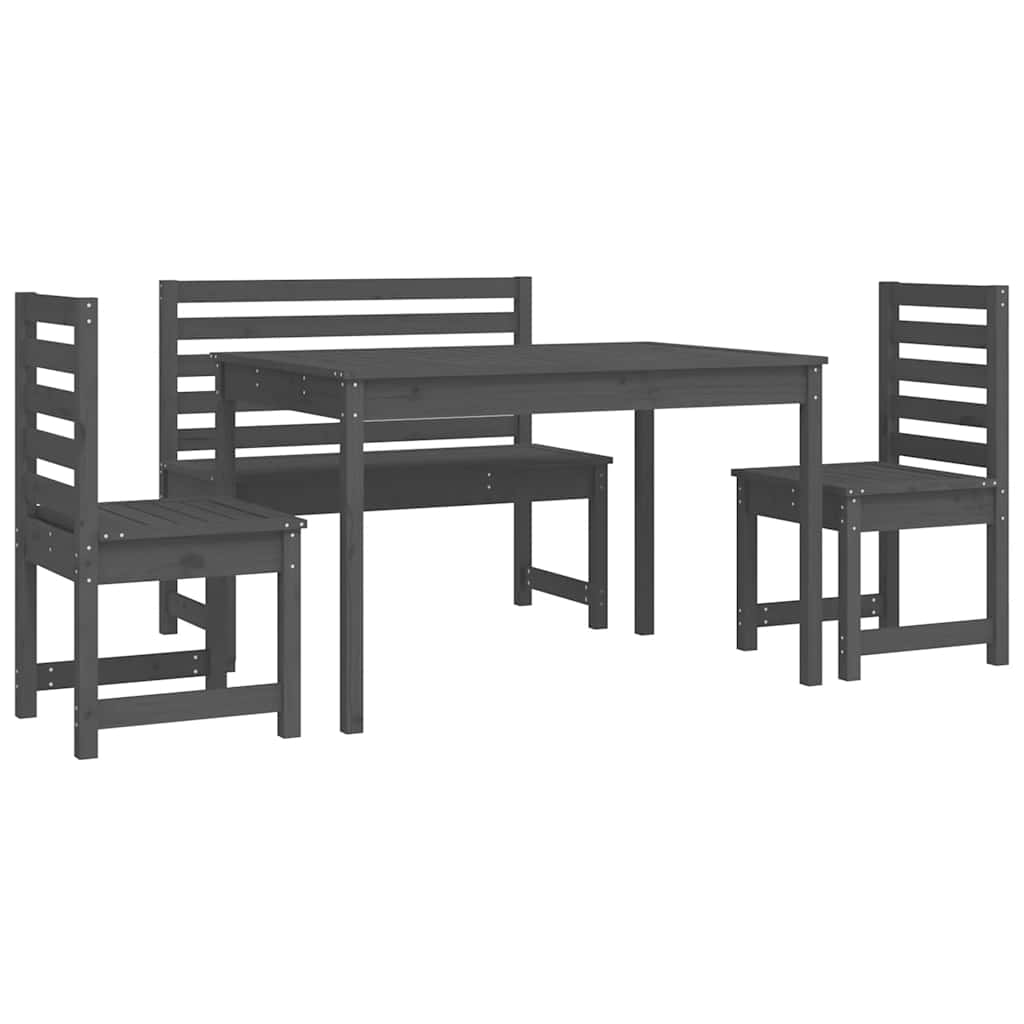 Set da Pranzo per Giardino 4pz Grigio in Legno Massello di Pino
