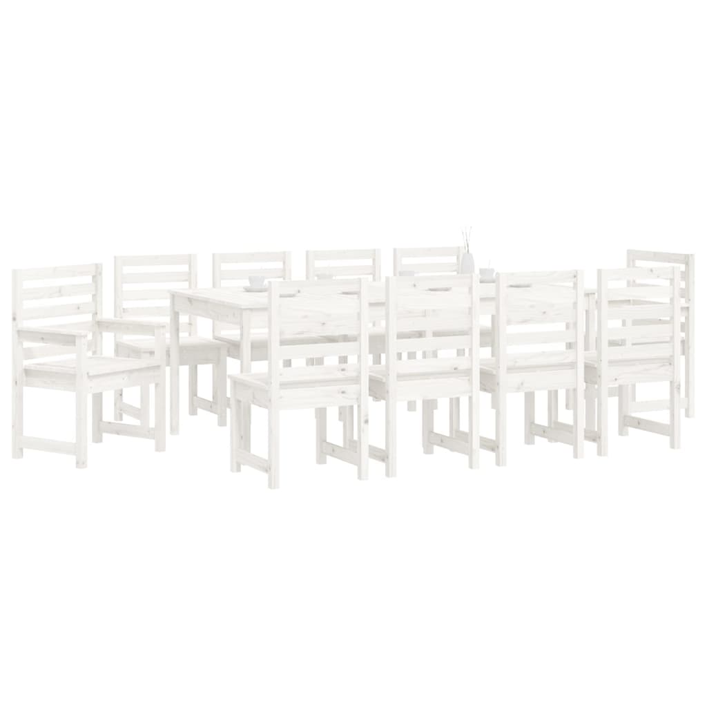 Set da Pranzo per Giardino 11pz Bianco Legno Massello di Pino