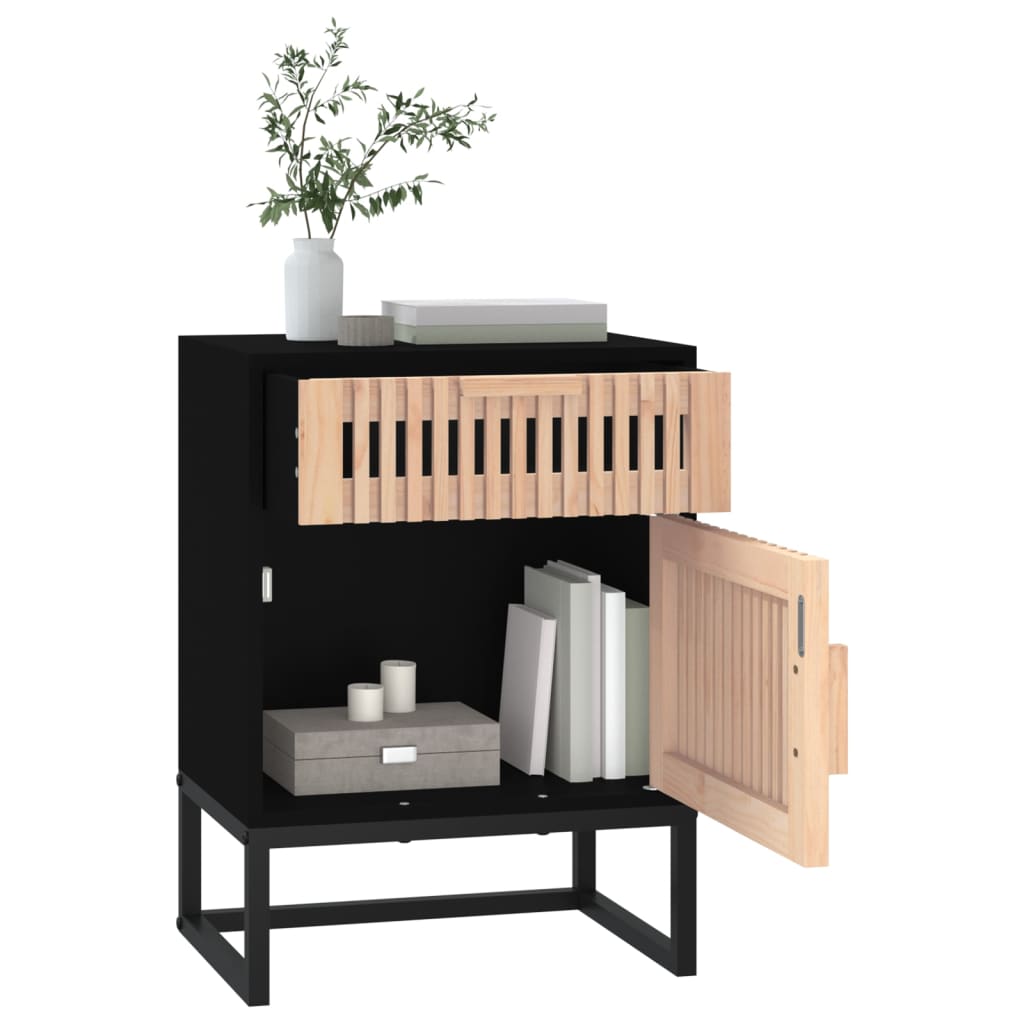 Comodino Nero 40x30x55,5 cm Legno Multistrato e Ferro