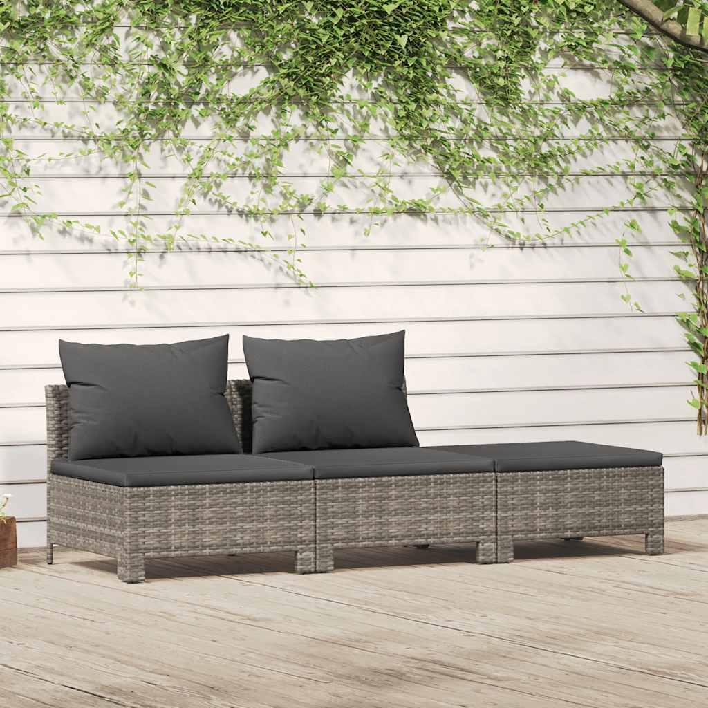 Set da giardino 3 pezzi con cuscini grigio in polyrattan