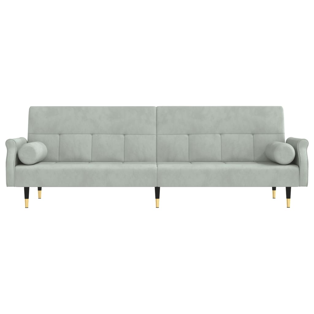 Divano Letto con Cuscini Grigio Chiaro in Velluto