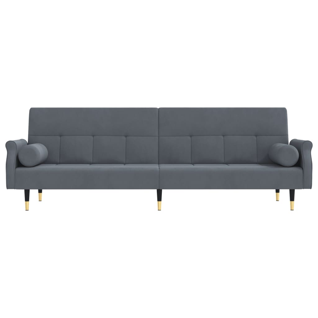 Divano Letto con Cuscini Grigio Scuro in Velluto