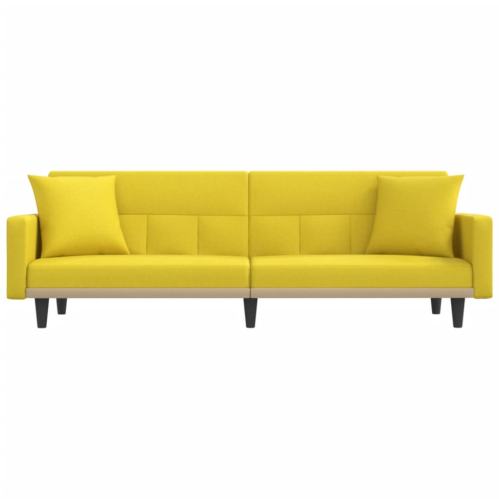 Divano Letto con Cuscini Giallo Chiaro in Tessuto
