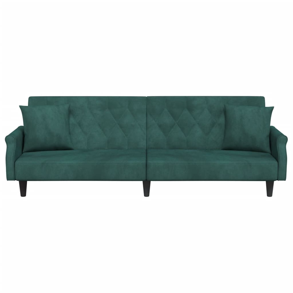 Divano Letto con Braccioli Verde Scuro in Velluto
