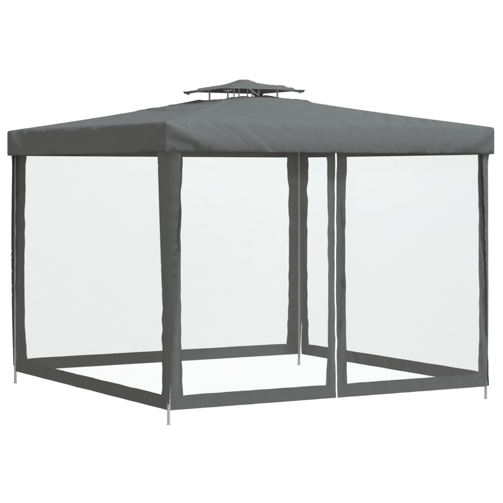 Gazebo con Tetto Doppio Antracite 3x3x2,68 m in Tessuto