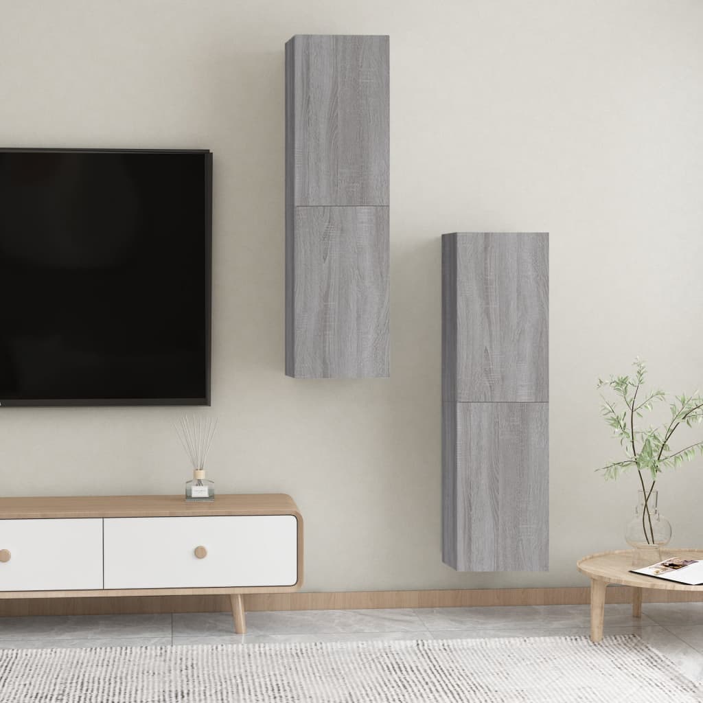 Mobili Porta TV a Parete 2 pz Grigio Sonoma 30,5x30x110 cm