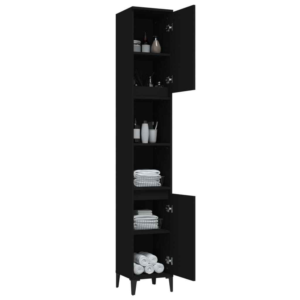 Armadietto da Bagno Nero 30x30x190 cm in Legno Multistrato