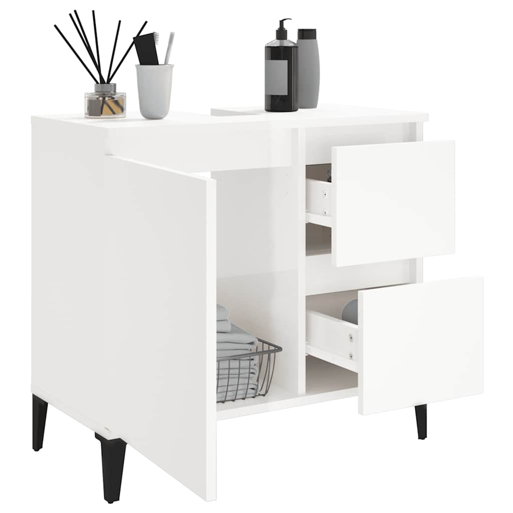 Armadietto Bagno Bianco Lucido 65x33x60cm in Legno Multistrato