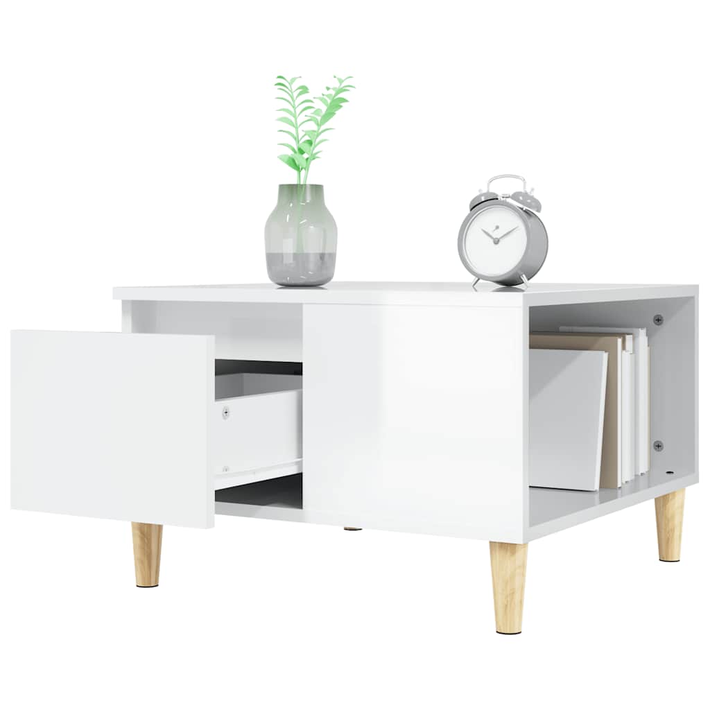Tavolino Salotto Bianco Lucido 55x55x36,5 cm Legno Multistrato