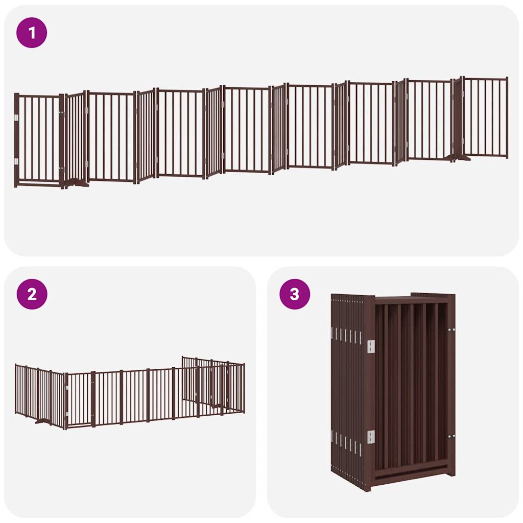 Cancello Cani Porta Pieghevole Marrone 15 Pannelli 750cm Pioppo