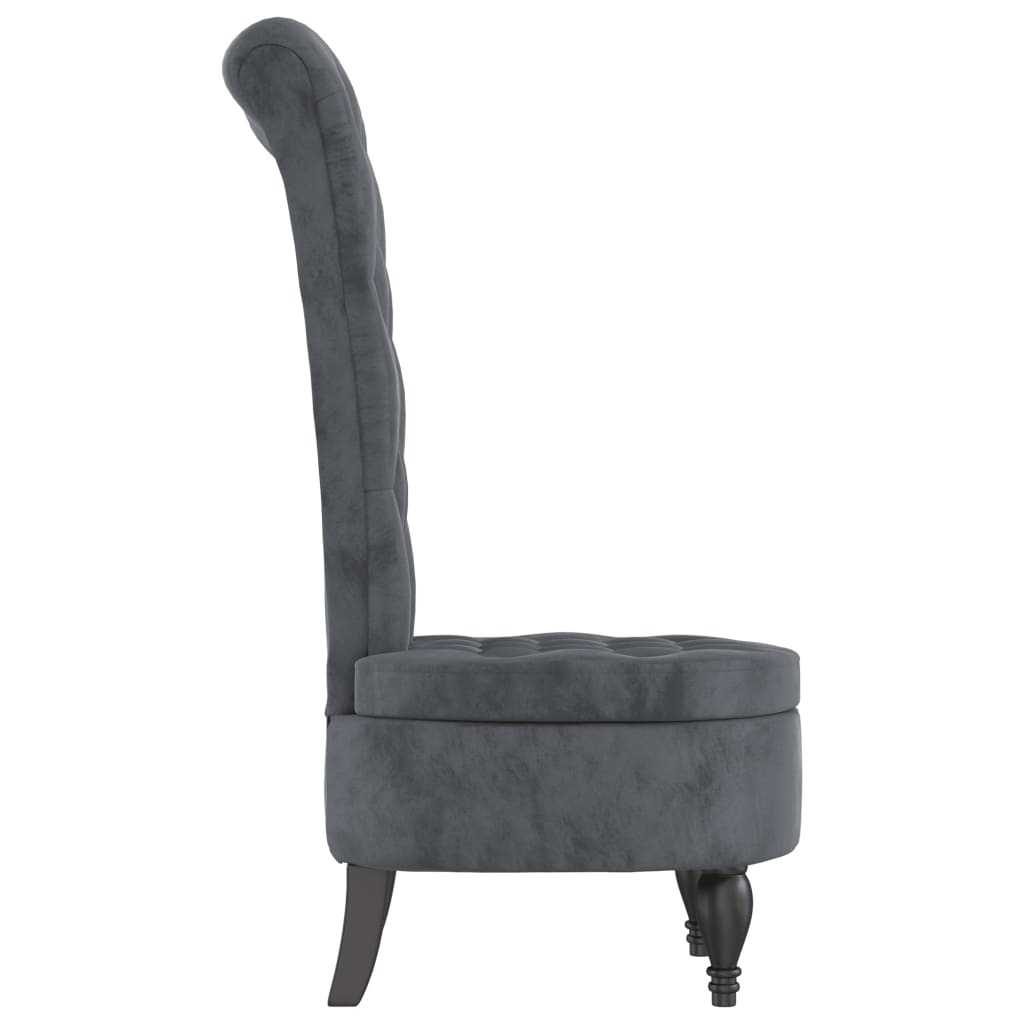 Sedia Schienale Alto Design con Bottoni in Velluto Grigio Scuro