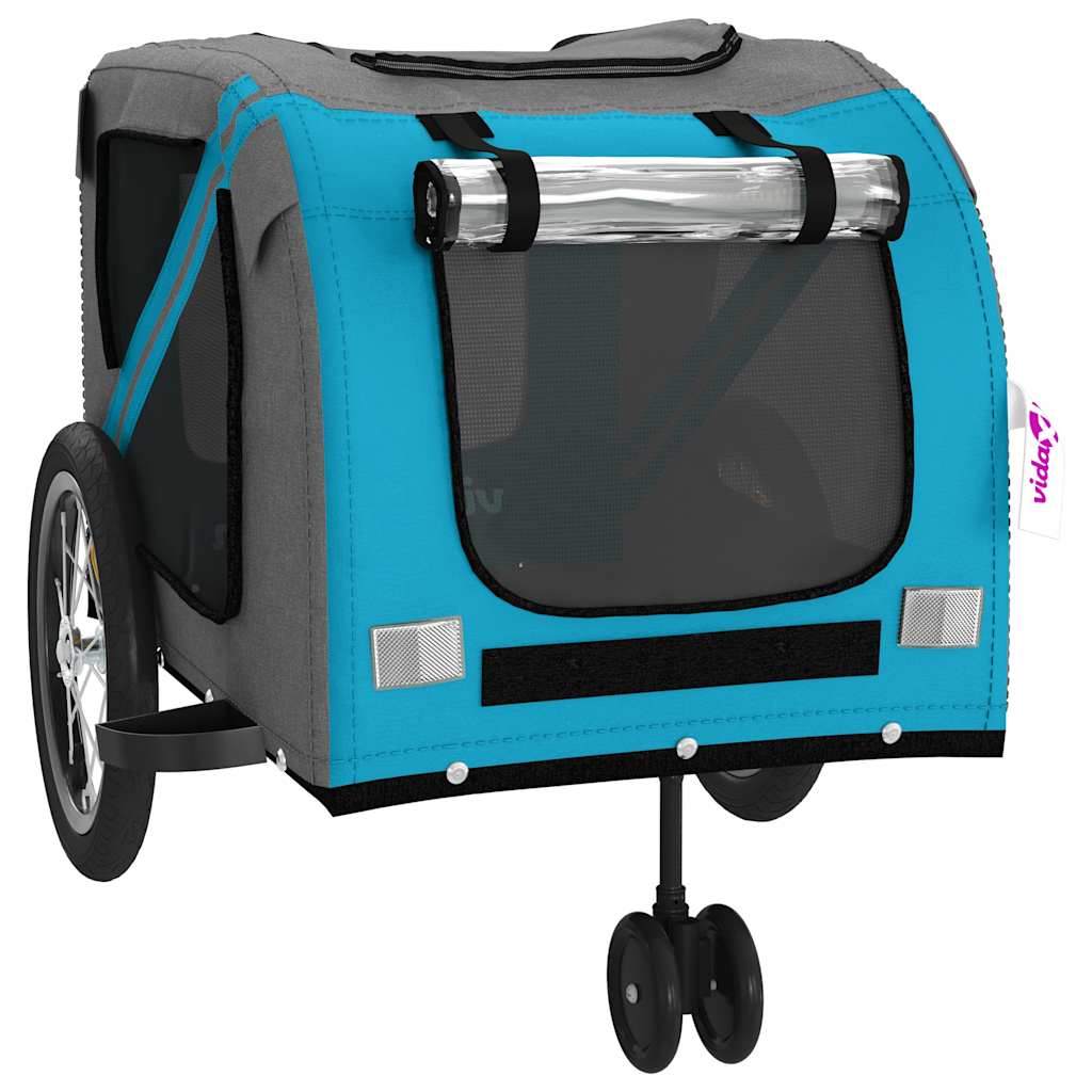 Rimorchio da Bici per Animali Blu e Grigio Oxford e Ferro
