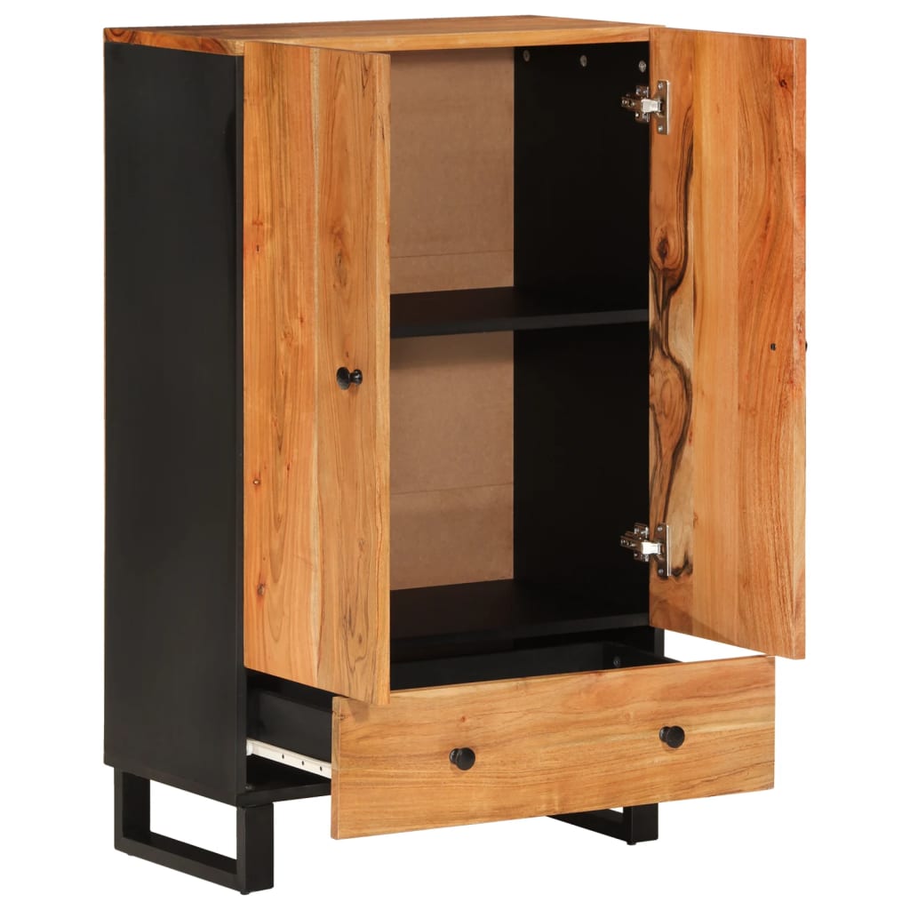 Credenza con Cassetto 60x33x100cm Legno Massello Acacia e Ferro