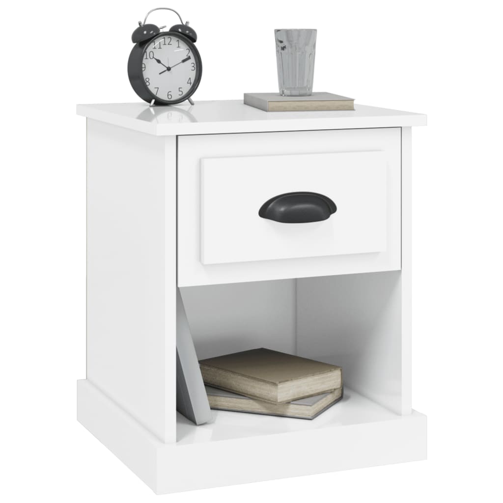 Comodini 2 pz Bianco Lucido 39x39x47,5 cm in Legno Multistrato