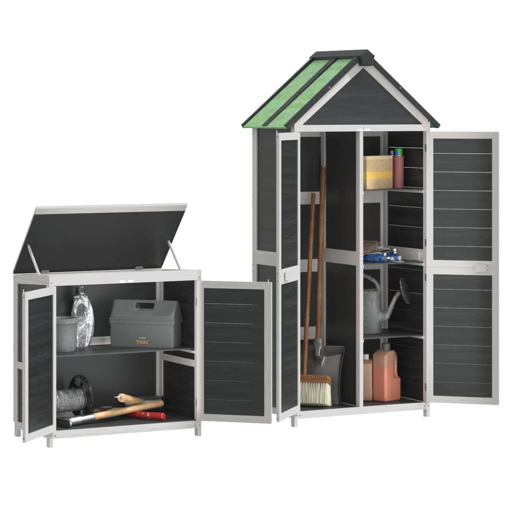 Set Rimessa Attrezzi Giardino 2pz Grigio Legno Massello Pino