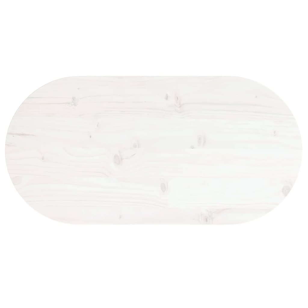 Piano Tavolo Bianco 60x30x2,5cm in Legno Massello di Pino Ovale