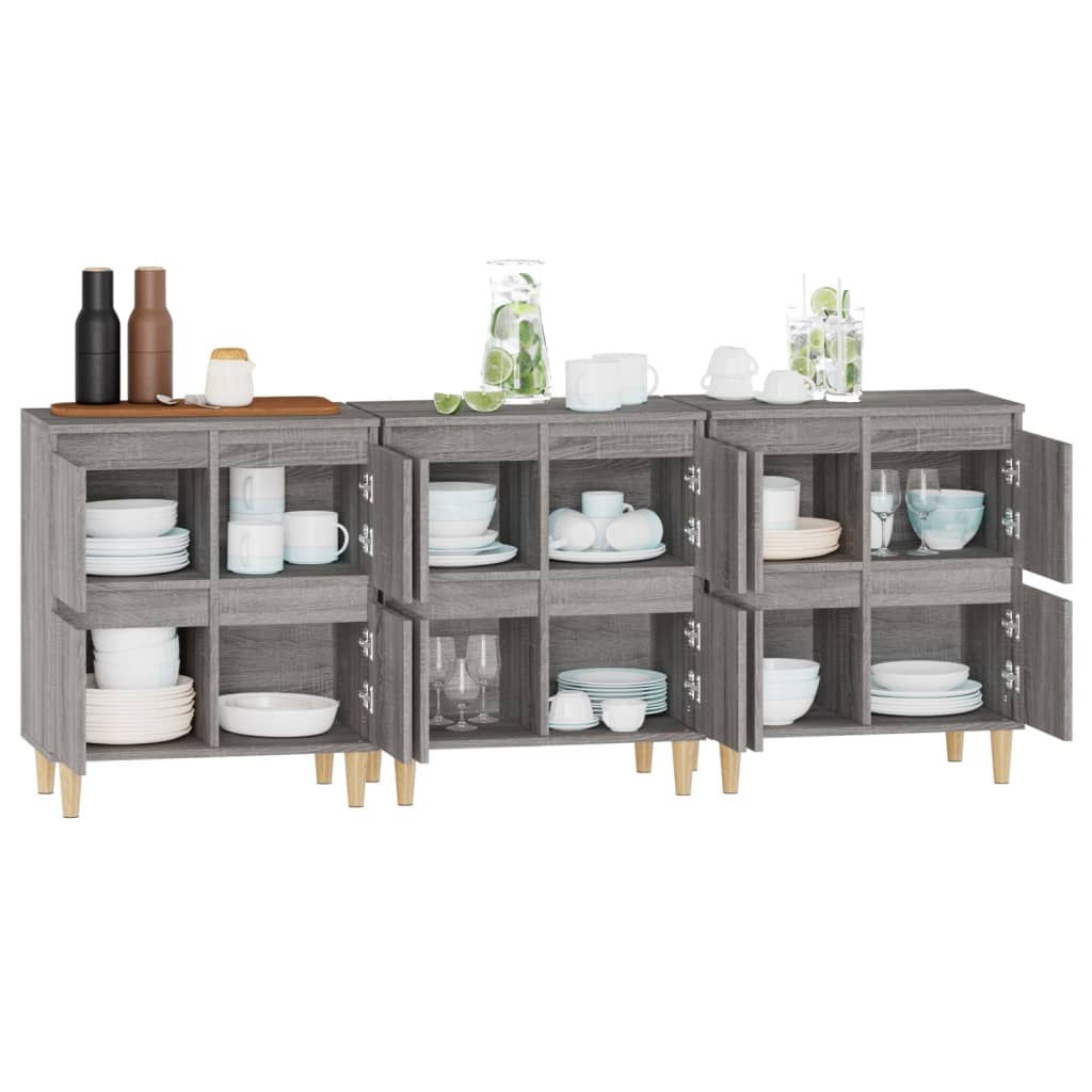 Credenze 3pz Grigio Sonoma 60x35x70 cm in Legno Multistrato