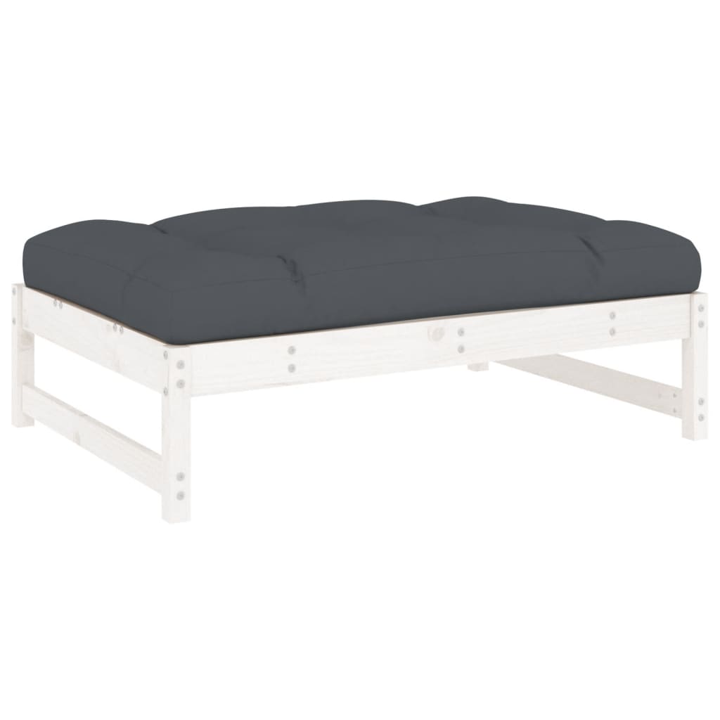 Set Divani da Giardino 2pz con Cuscini in Legno Massello Bianco