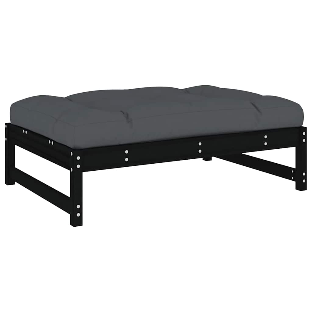 Set Divani da Giardino 4 pz con Cuscini in Legno Massello Nero