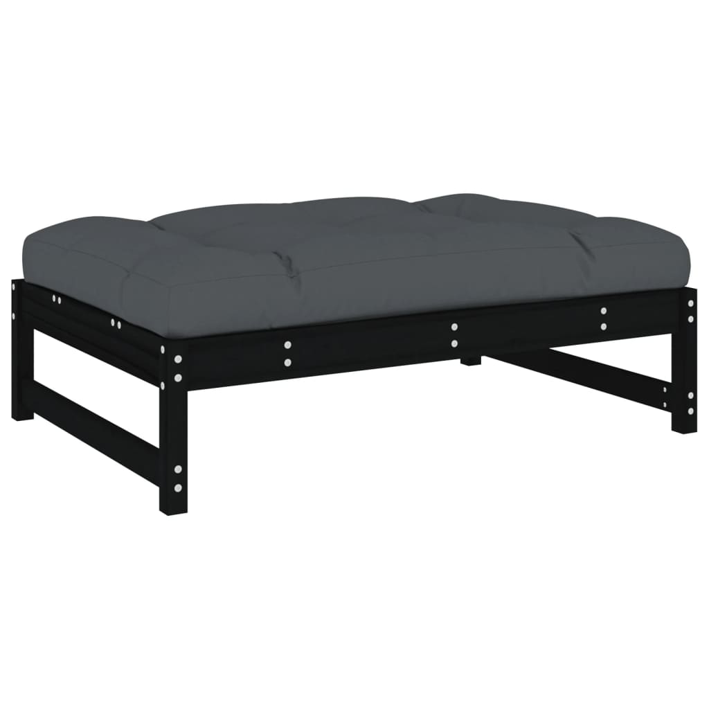 Set Divani da Giardino 5 pz con Cuscini in Legno Massello Nero