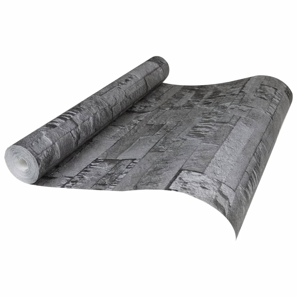 Carta da Parati 3D Effetto Pietra Nero 10x0,53 m Non Tessuto
