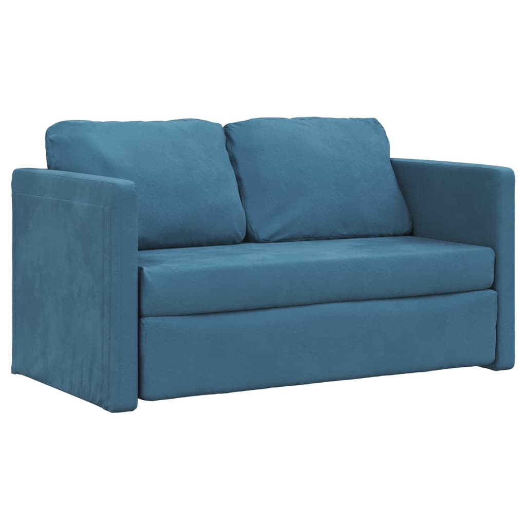 Divano Letto da Terra 2 in 1 Blu 122x204x55 cm Velluto