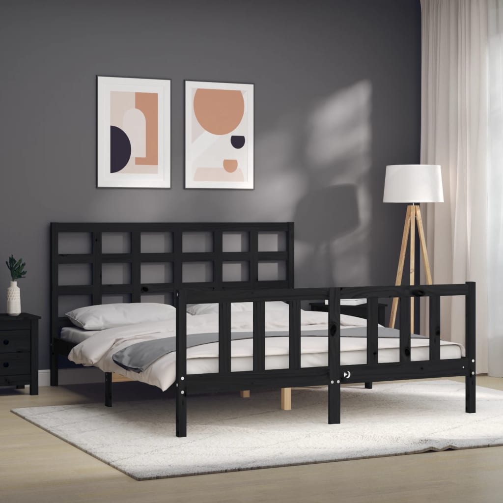 Giroletto con Testiera Nero 160x200 cm Legno Massello