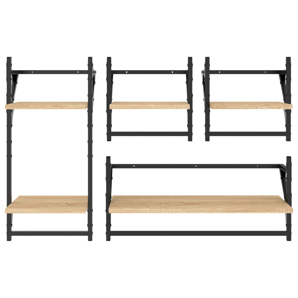 Set Mensole Parete con Aste 4pz Rovere Sonoma Legno Multistrato