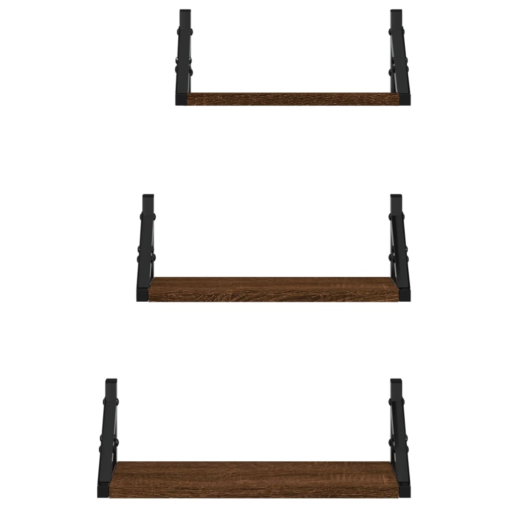 Set Mensole Parete 3pz Rovere Marrone in Legno Multistrato