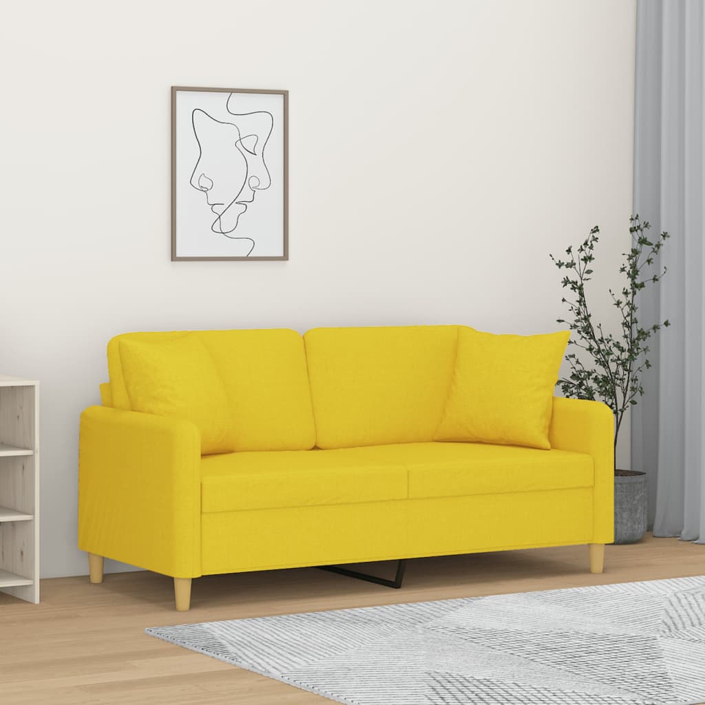 Divano a 2 Posti con Cuscini Giallo Chiaro 140 cm in Tessuto