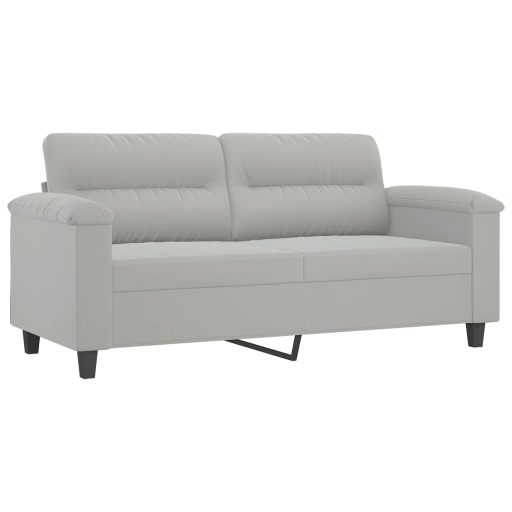 Divano 2 Posti Cuscini Grigio Chiaro 140 cm Tessuto Microfibra