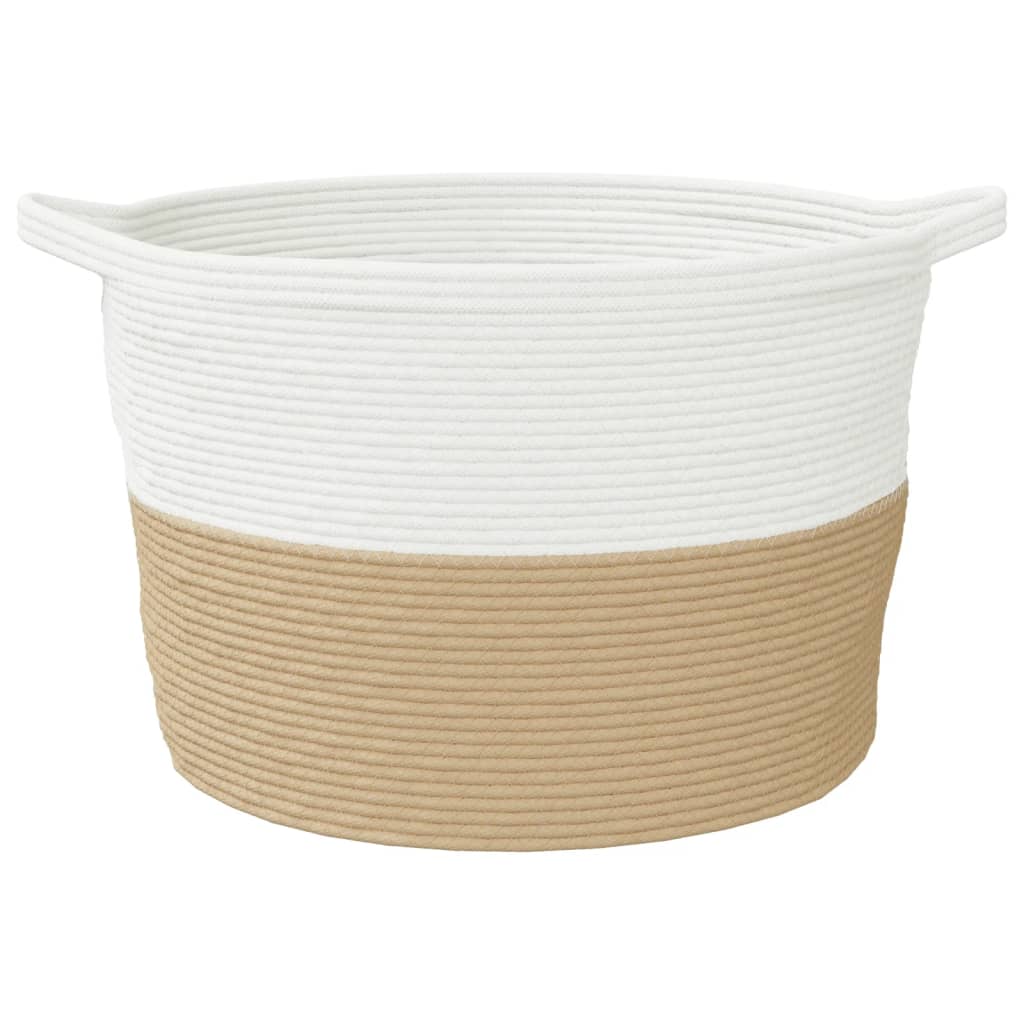 Cesto per Biancheria Beige e Bianco Ø60x36 cm in Cotone