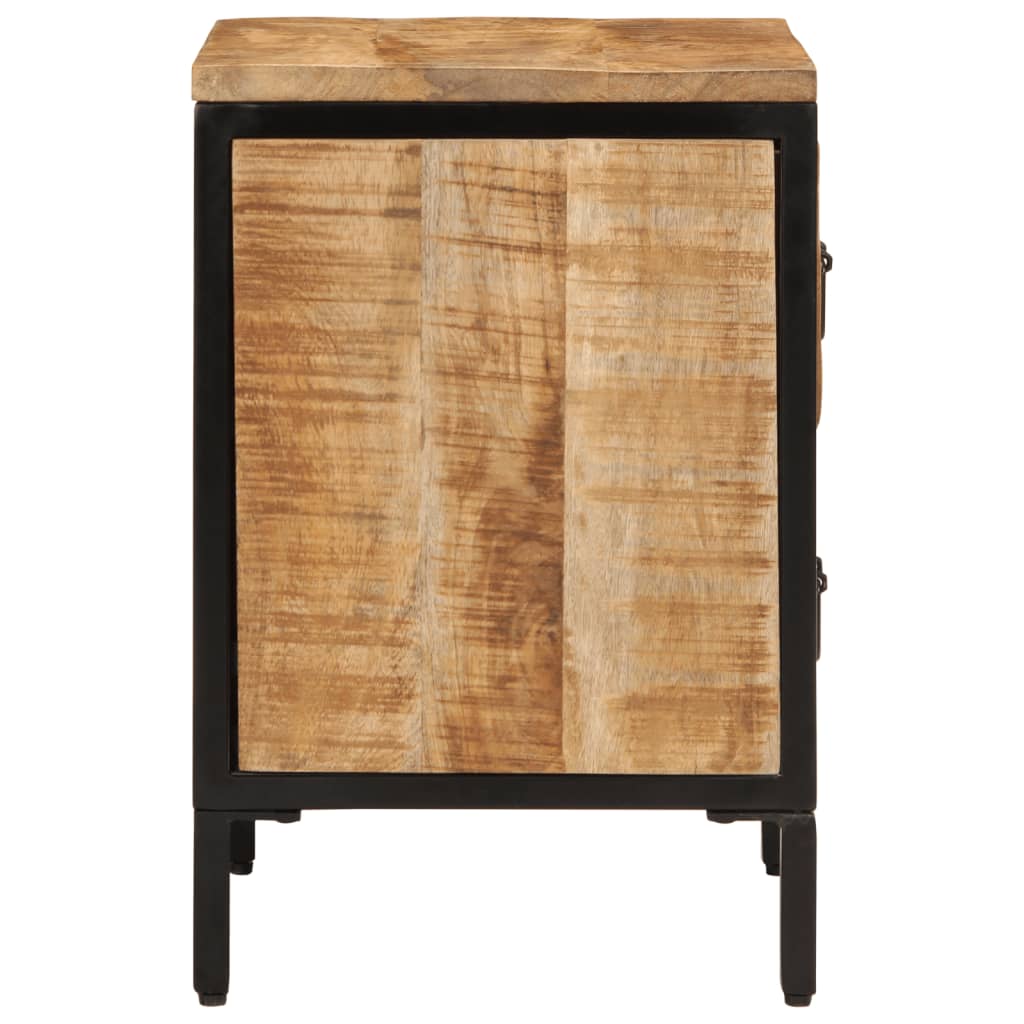 Comodino con 2 Cassetti 40x35x53 cm Legno Massello Mango Grezzo