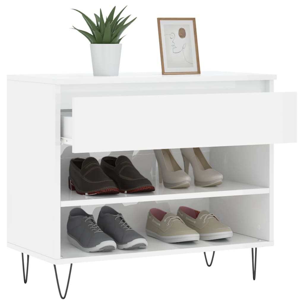 Scarpiera Bianco Lucido 70x36x60 cm in Legno Multistrato