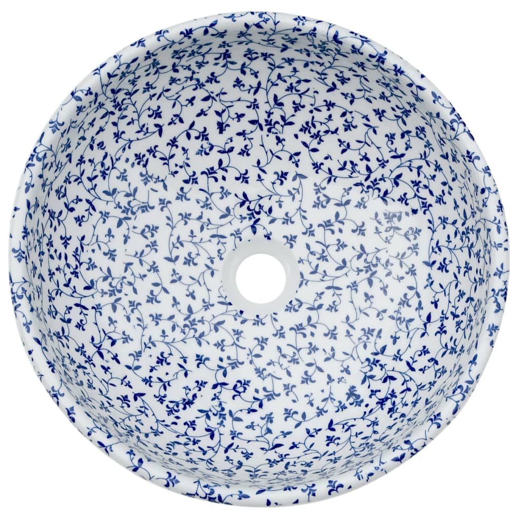 Lavabo da Appoggio Bianco e Blu Rotondo ?41x14 cm Ceramica